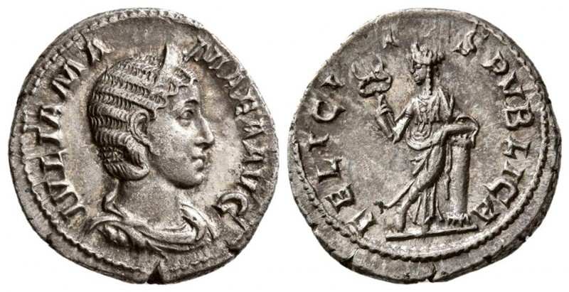 Julia Mamaea. AD 223. AR Denarius. (3.55 g, 19.43 mm)
 IVLIA MA-MAEA AVG, diade...