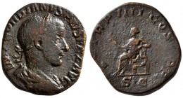 Gordian III. AD 238-244. AE Sestertius (15.90 g, 28.08 mm)
 Laureate,draped and cuirassed bust right / 
 Apollo enthroned left, holding olive branch...