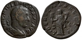 Philip I. AD 247-248. AE Sestertius.(18.80 g, 29.40 mm)
 IMP M IVL PHILIPPVS AVG, laureate, draped & cuirassed bust right / 
 LIBERALITAS AVGG II S-...