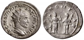Trajan Decius. AD 249-251. AR Antonianus.(4.20 g, 21.66 mm)
 MP C M Q TRAIANVS DECIVS AVG,radiate, draped, and cuirassed bust right / 
 PANNONI-AE, ...