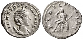 Herennia Etruscilla, wife of Trajan Decius. AD 249-253, Antoninianus. (5 g, 20.56 mm)
 Diademed and draped bust r., on crescent./
 PVDICITIA AVG, Pu...