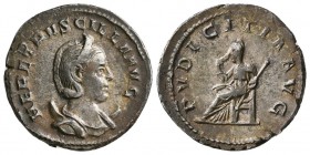 Herennia Etruscilla, wife of Trajan Decius. AD 249-253, Antoninianus. (4.5 g, 22.20 mm)
 Diademed and draped bust r., on crescent./
 PVDICITIA AVG, ...