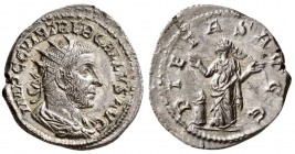 Trebonianus Gallus. Mediolanum, AD 251-253. AR Antoninianus.(4.36 g, 21.9 mm)
 IMP C C VIB TREB GALLVS AVG, radiate, draped and cuirassed bust right ...