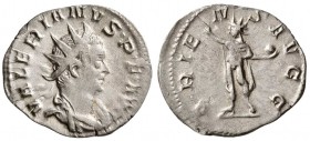 Valerian I. AD 258/9. AR Antonianus. (2.70 g, 22.20 mm)
 Lyons.
 VALERIAN PF AVG, radiate, draped & cuirassed bust right/
 ORIENS AVGG, Sol, standi...