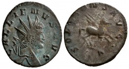Gallienus. AD 253-268. AE Antoninianus.(3 g, 20.92 mm)
Rome mint. Sole reign.
GALLIENVS AVG, radiate head right./
SOLI CONS AVG, Pegasus springing ...