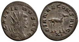 Gallienus. AD 253-268. AE Antoninianus.(3.30 g, 20.57 mm)
Rome mint.
GALLIENVS AVG, radiate head right /
DIANAE CONS AVG, Stag walking right, offic...
