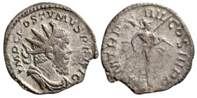 Postumus. AD 260-268. AR Antoninianus.( 2.90 g, 20.65 mm)
 Lyons mint. 
 IMP C POSTVMVS P F AVG, radiate, draped & cuirassed bust right / 
 P M TR ...