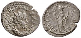 Postumus. AD 260-268. AR Antoninianus.( 3.30 g, 20.94 mm)
 Struck 263/265 AD.
 IMP C POSTVMVS P F AVG, radiate, draped and cuirassed bust right / 
...