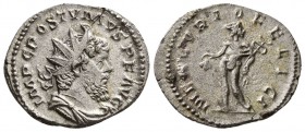 Postumus. AD 260-268. AR Antoninianus.( 3.40 g, 21.10 mm)
 Struck 266 AD. 
 IMP C POSTVMVS P F AVG, radiate, draped and cuirassed bust right./
 MER...