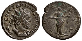 Victorinus. AD 268-270. AE Antoninianus.( 3.10 g, 20.20 mm)
 Cologne,
 IMP C VICTORINVS P F AVG, radiate, draped and cuirassed bust right / 
 ALVS ...