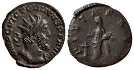 Victorinus. AD 268-270. AE Antoninianus.( 2.40 g, 20.54 mm)
 Cologne mint,
 IMP C VICTORINVS P F AVG, radiate cuirassed bust right / 
 PIETAS AVG, ...