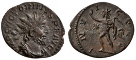 Victorinus. AD 268-270. AE Antoninianus.( 2.10 g, 20.30 mm)
 Treveri (Trier) mint. 3rd emission, 2nd phase, early-mid AD 270. 
 Radiate, draped, and...