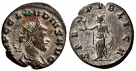 Claudius II. AD 268-270. AE Antoninianus.( 3.30 g, 19.38 mm)
 Rome mint, Struck A.D. 268/9. 
 IMP C CLAVDIVS AVG, radiate, draped, and cuirassed bus...