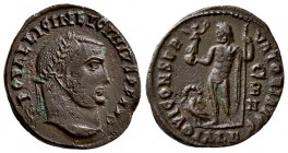 Constantinus I. AD 307/310-337. AE Nummus (2.4 g, 17.65 mm)
 Heraclea mint, 2nd officina. Struck AD 327-329. CONSTAN TINVS AVG, head right, wearing p...
