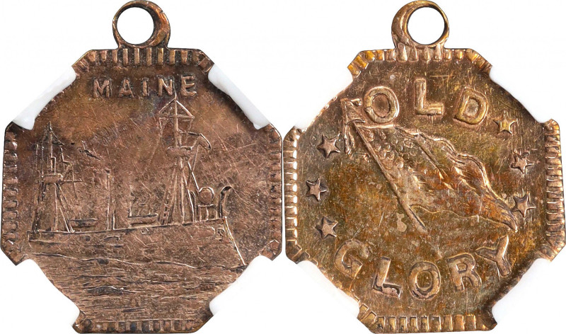 Undated (ca. 1898) U.S.S. Maine / Old Glory Medalet. Gilt Bronze. AU Details--Ob...