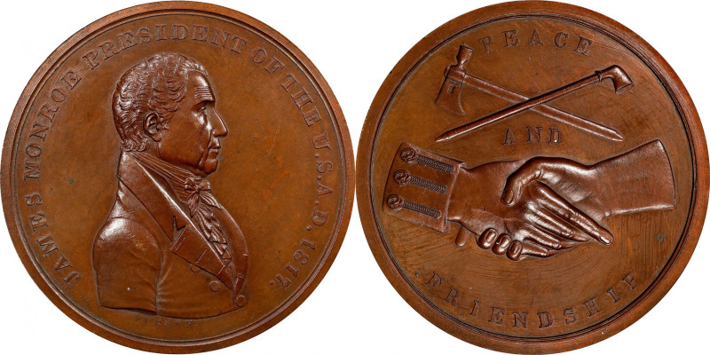 1817 James Monroe Indian Peace Medal. Third Size. By Moritz Furst and John Reich...