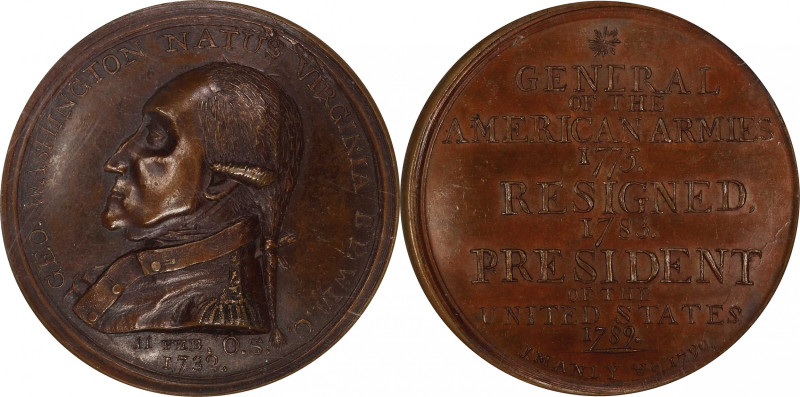 "1790" (ca. 1858) Manly Medal. Second Obverse. Musante GW-11, Baker-62B. Copper....