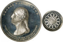 1889 Thirteen Links Inauguration Centennial Medal. Musante GW-187, Douglas-52A. White Metal. MS-64 PL (NGC).
54 mm.