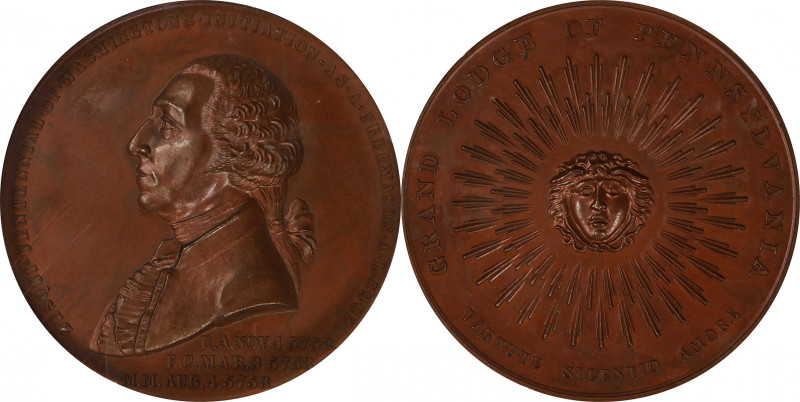 (1902) Grand Lodge of Pennsylvania Medal. Baker O-297. Bronze. MS-65 BN (NGC).
...