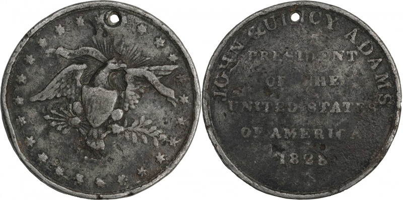 1828 John Quincy Adams Campaign Medal. DeWitt-JQA 1828-2. White Metal. Very Good...