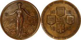 1915 100th Anniversary of Peace Among English Speaking Peoples Medal. By Tiffany and Company. Bronze. About Uncirculated.
63.5 mm. Obv: Female figure...