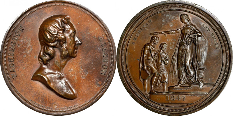 1847 Washington Allston Medal. By Charles Cushing Wright. Julian PE-3. Bronze. A...