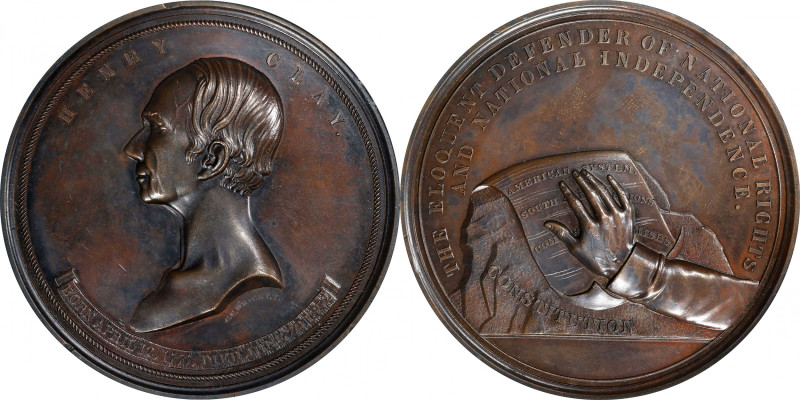 "1852" Henry Clay Memorial Medal. By Charles Cushing Wright. Julian PE-8. Copper...