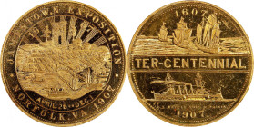 1907 Jamestown Tercentennial Exposition. Battleship Virginia Dollar. HK-349. Rarity-4. Brass. Mint State.
36 mm.
Collector envelope with attribution...