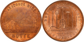 1896 Anaconda Mine Medal. Type I. HK-734, Rulau-But 2. Rarity-5. Copper. Mint State.
38 mm.
Collector envelope with attribution notation included.