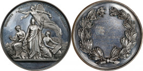 1875 Award Medal by W.J. Taylor, London. Silver. About Uncirculated, Cleaned.
63.5 mm. 118.18 grams. Obv: Allegorical figures with inscription ORNATU...
