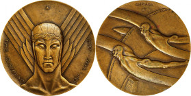 1930 National Air Races Commemorative Medal. By Oskar J.W. Hausen. Bronze. Extremely Fine.
62 mm. Obv: Laureate bust of an aviator wearing a leather ...