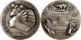 1933 Roundtrip Flight of 24 Italian Seaplanes from Rome to the World's Fair in Chicago Medal. Silver. Mint State.
59 mm. 96 grams. Obv: Inscription C...