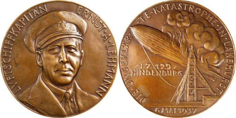 1937 Hindenberg Zeppelin Crash Medal. By Karl Goetz. Bronze, Cast. Extremely Fin...