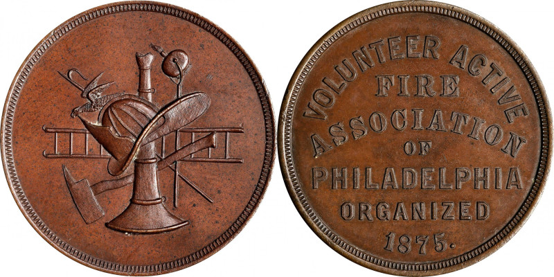 1875 Volunteer Active Fire Association of Philadelphia Medal. Bronze. Mint State...