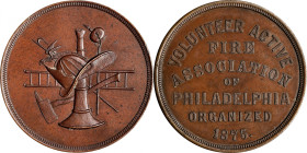 1875 Volunteer Active Fire Association of Philadelphia Medal. Bronze. Mint State.
35 mm. Obv: Firefighters' equipment. Rev: Multi-line inscription VO...