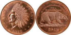 1915 Panama-Pacific and Panama-California Expositions. Dual Exposition Lucky Penny Souvenir. Copper. Mint State.
51 mm. Obv: Native American head lef...