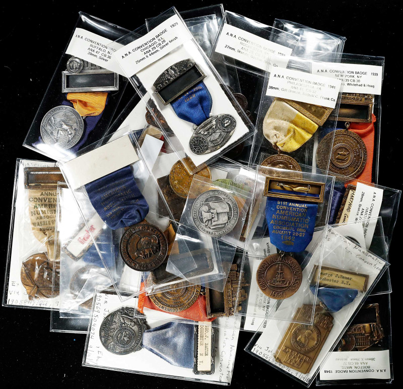 Lot of (32) American Numismatic Association Convention Badges, 1924-1949.
Each ...