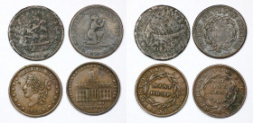 Lot of (4) Hard Times Tokens.
Included are: HT-20; HT-61; HT-81; and HT-293. All examples are in lower to middle circulated grades, and all are impai...