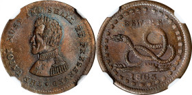 1863 Jackson Portrait / Rattlesnake. Fuld-136/397 a. Rarity-1. Copper. Plain Edge. MS-65 BN (NGC).
19 mm.
From the David Sterling Collection.