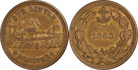 1863 OUR LITTLE MONITOR / Anchor and Crossed Cannons. Fuld-237/423 a. Rarity-1. Copper. Plain Edge. About Uncirculated.
19 mm.
Cardboard 2x2 with at...