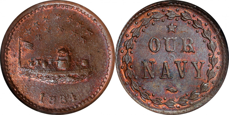 1864 Monitor / OUR NAVY. Fuld-241/338 a. Rarity-2. Copper. Plain Edge. MS-65 RB ...