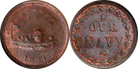 1864 Monitor / OUR NAVY. Fuld-241/338 a. Rarity-2. Copper. Plain Edge. MS-65 RB (NGC).
19 mm.
From our sale of the Tampa Bay Collection, April 2021 ...