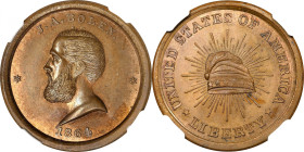 Massachusetts--Springfield. 1864 John Adams Bolen. Fuld-760A-6a, Musante JAB-9. Rarity-8. Copper. Plain Edge. MS-65 BN (NGC).
28 mm. Medalets of die ...