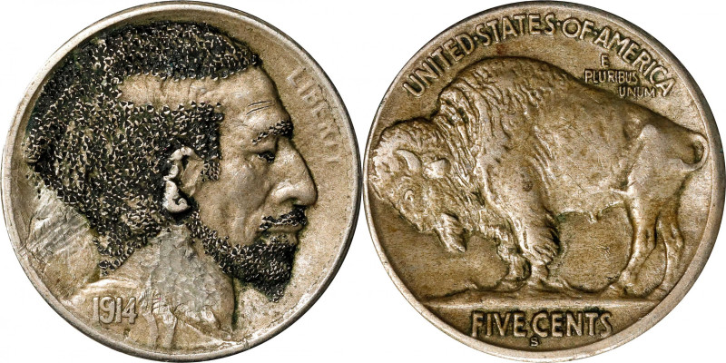 1914-S Bearded Man Hobo Nickel. Host coin Extremely Fine.