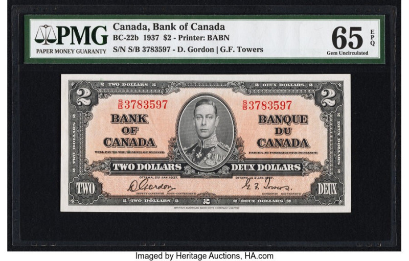 Canada Bank of Canada $2 2.1.1937 BC-22b PMG Gem Uncirculated 65 EPQ. 

HID09801...