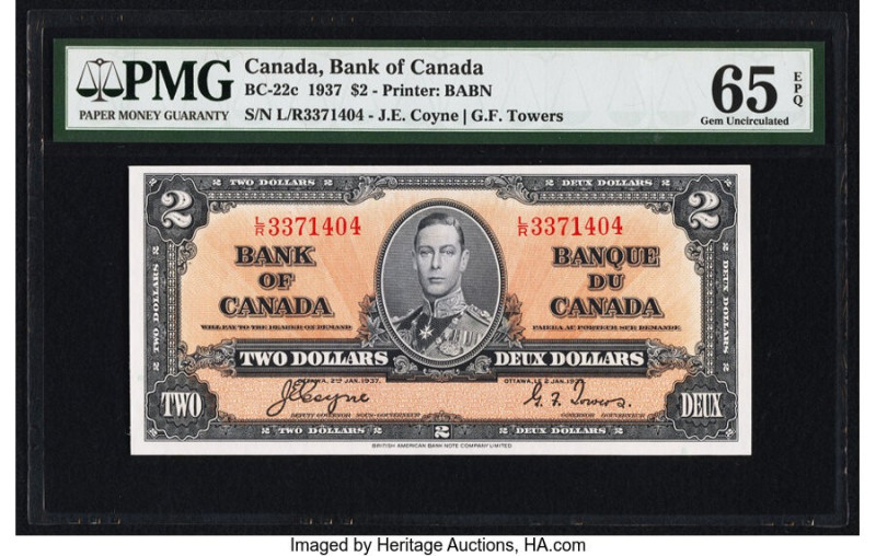 Canada Bank of Canada $2 2.1.1937 BC-22c PMG Gem Uncirculated 65 EPQ. 

HID09801...