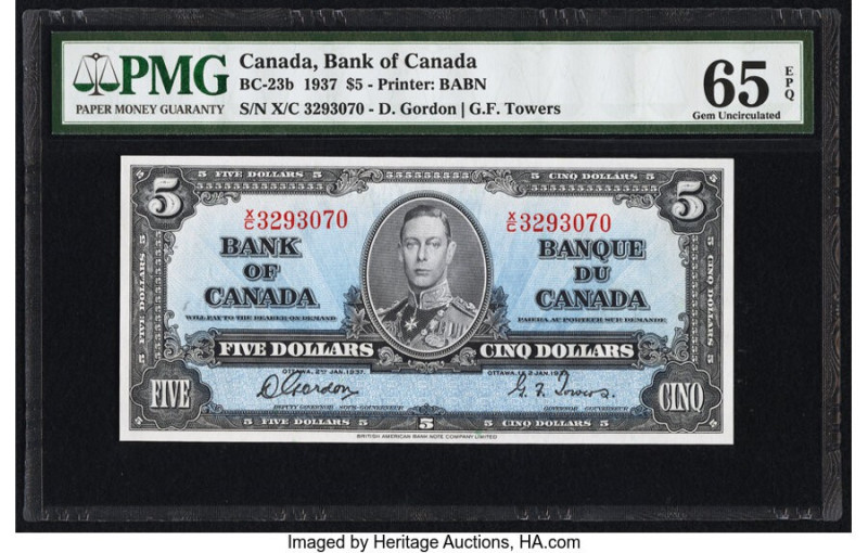 Canada Bank of Canada $5 2.1.1937 BC-23b PMG Gem Uncirculated 65 EPQ. 

HID09801...