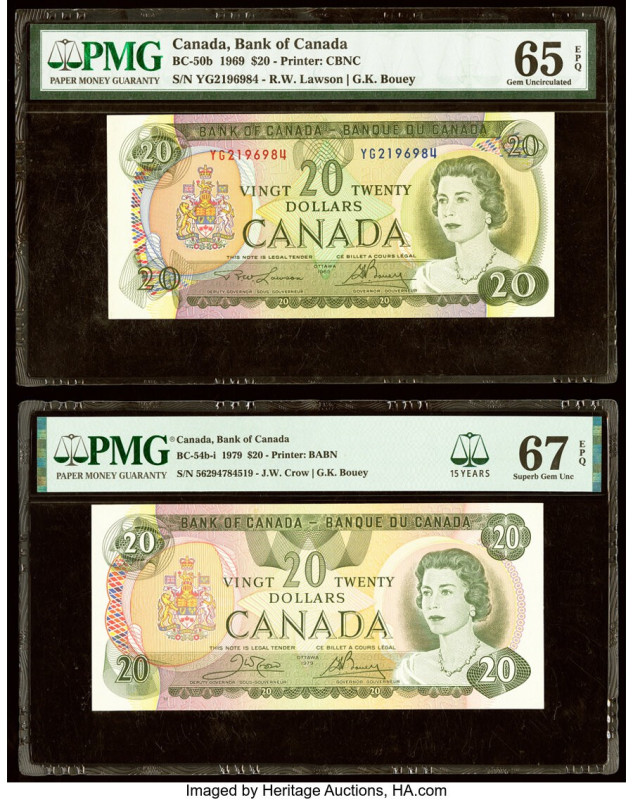 Canada Bank of Canada $20 1969; 1979 BC-50b; BC-54b-i Two Examples PMG Gem Uncir...