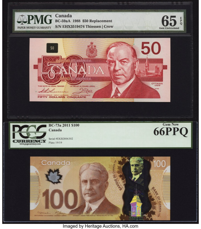 Canada Bank of Canada $50; 100 1988; 2011 BC-59aA; BC-73a Two Examples PMG Gem U...