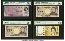 China, Japan & South Korea Group Lot of 4 Examples. China Bank of Taiwan 50 Yuan 1999 Pick 1990 Commemorative PMG Gem Uncirculated 66 EPQ; Japan Bank ...